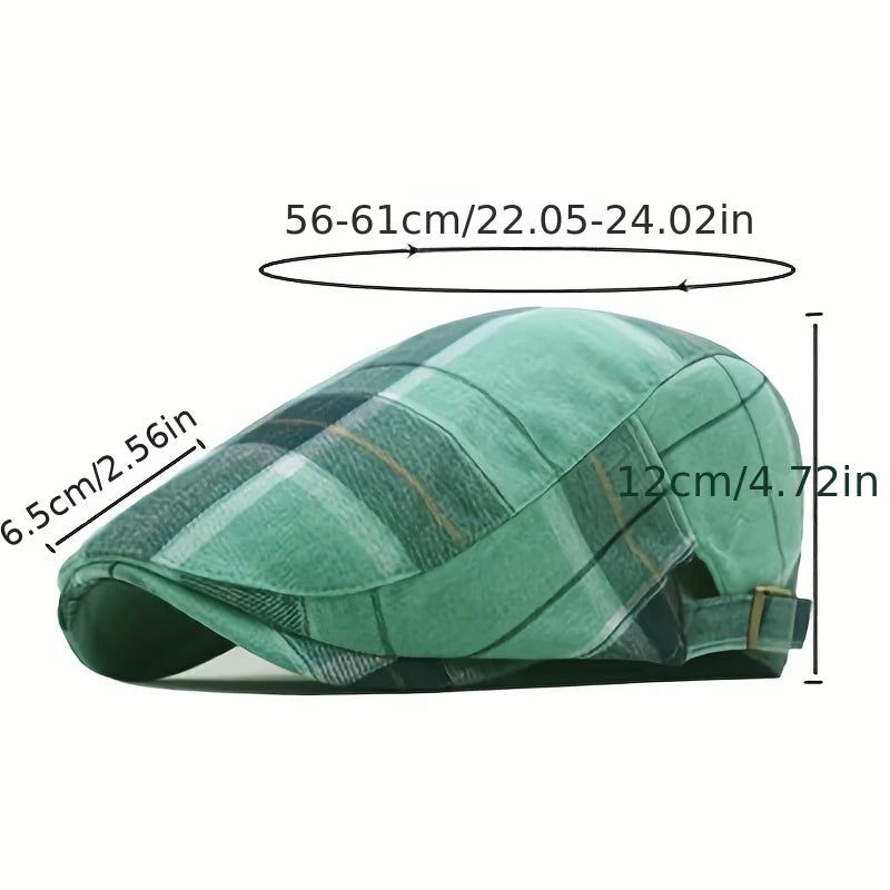 Men's Plaid Pattern Flat Cap Newsboy Hat Women Beret