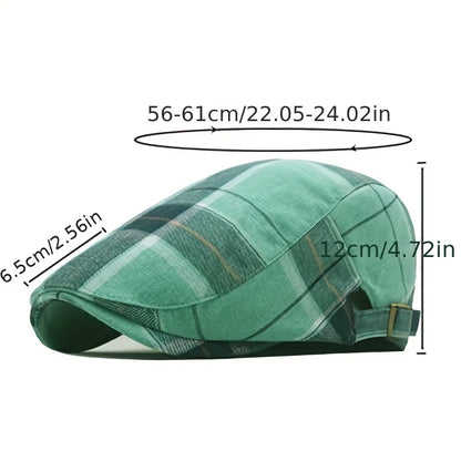 Men's Plaid Pattern Flat Cap Newsboy Hat Women Beret