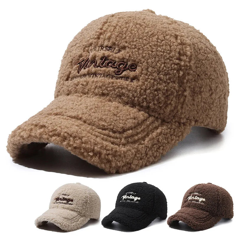 Trendy Warm Lambswool Baseball Caps Windproof Women Hats