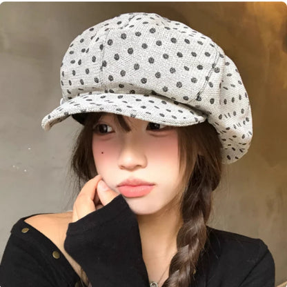 Korean Sweet Polka Dot Jacquard Beret Women's