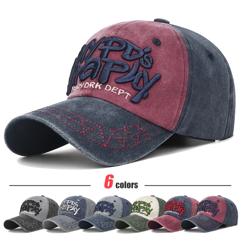 New Fashion Unisex Three-Dimensional Letter Embroidery Design Washed Distressed Craft Cotton Baseball Cap