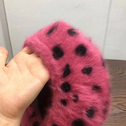 Beret Women Rabbit Fur Spotted Leopard Beret Sherlock Hat