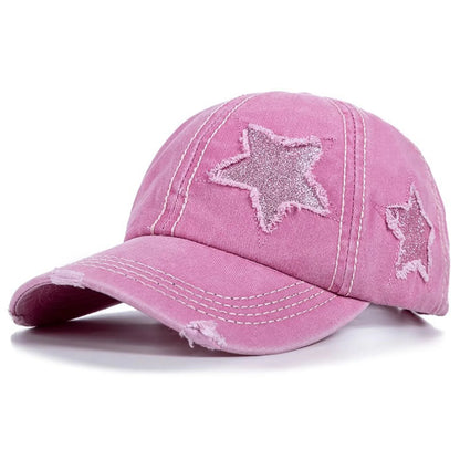 Retro Y2k Star Washed Denim Hole Star Baseball Cap