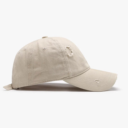 New Beige Plain Distressed Soft-Top Washed Baseball Cap