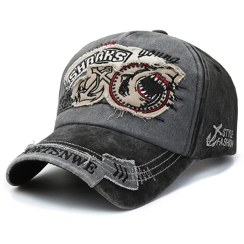 Distressed Washed Shark Denim American Vintage Flat Cap