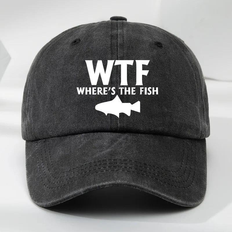 WTF Fish Print Outdoor Men's Washed Baseball Cap Retro Duckbill Cap Sports