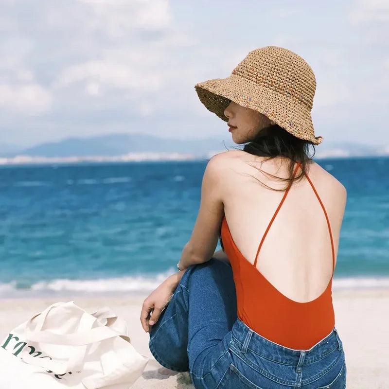 Women Straw Hat Showing Face Small Bucket Hat