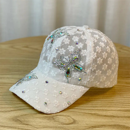 Summer Beaded Butterfly Breathable Lace Netting Baseball Cap