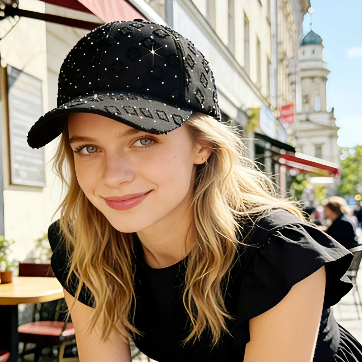 Women's Glittery Rhinestone-Embellished Baseball Cap