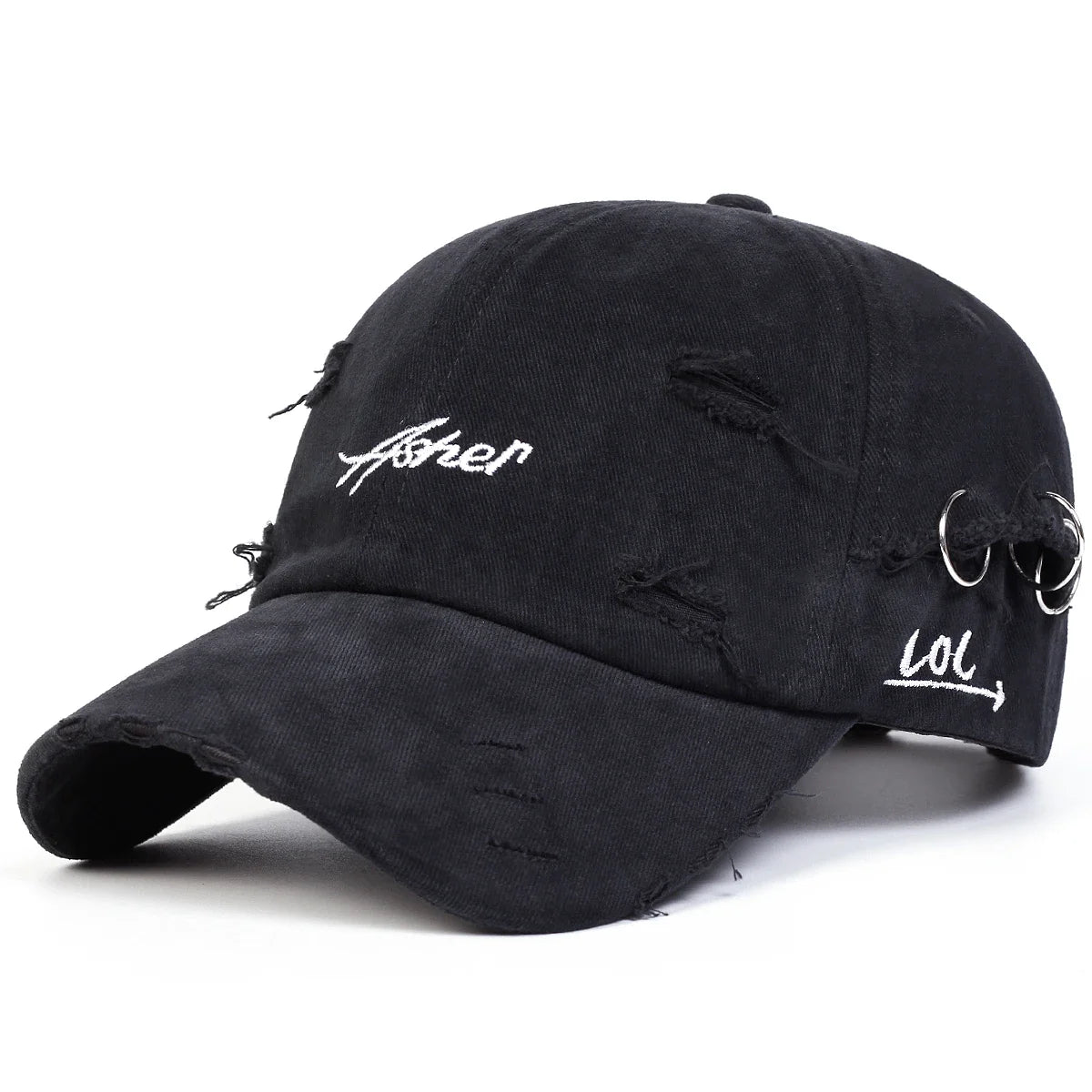 Unisex Asher Embroidery Hole Iron Ring Baseball Caps