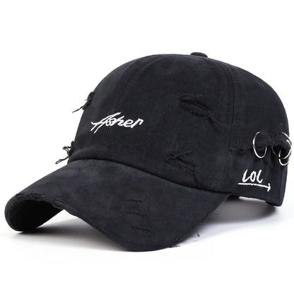 Unisex Asher Embroidery Hole Iron Ring Baseball Caps