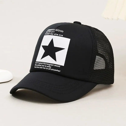 Summer Mesh Baseball Cap Fashion Star Printed Adjustable Baseball Hat Ponytail Cap Unisex Outdoor Sports