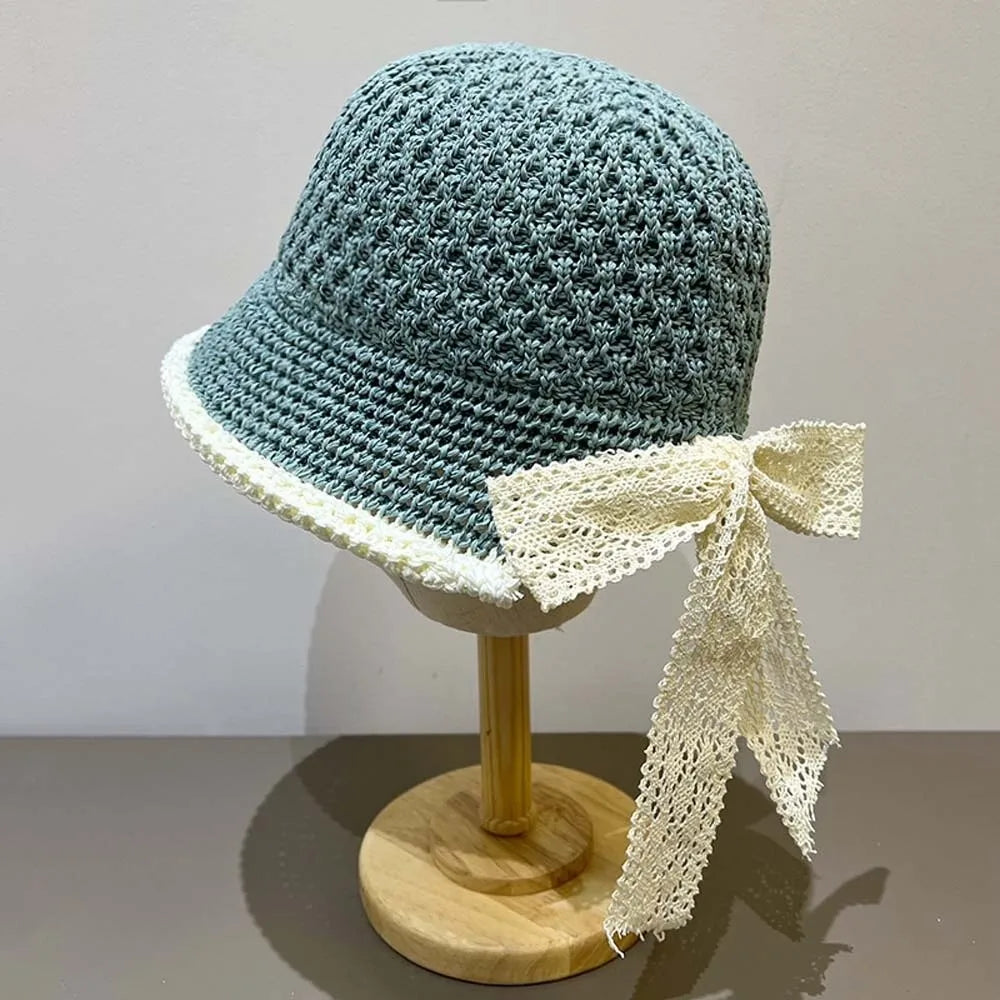 Temperament Knitted Bucket Hat Breathable French Style Bow Fisherman Hat