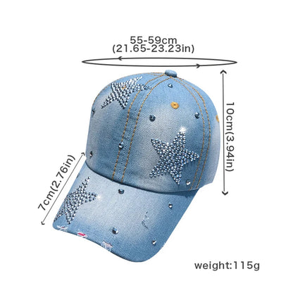 Women Punk Shiny Rhinestone Denim Baseball Cap
