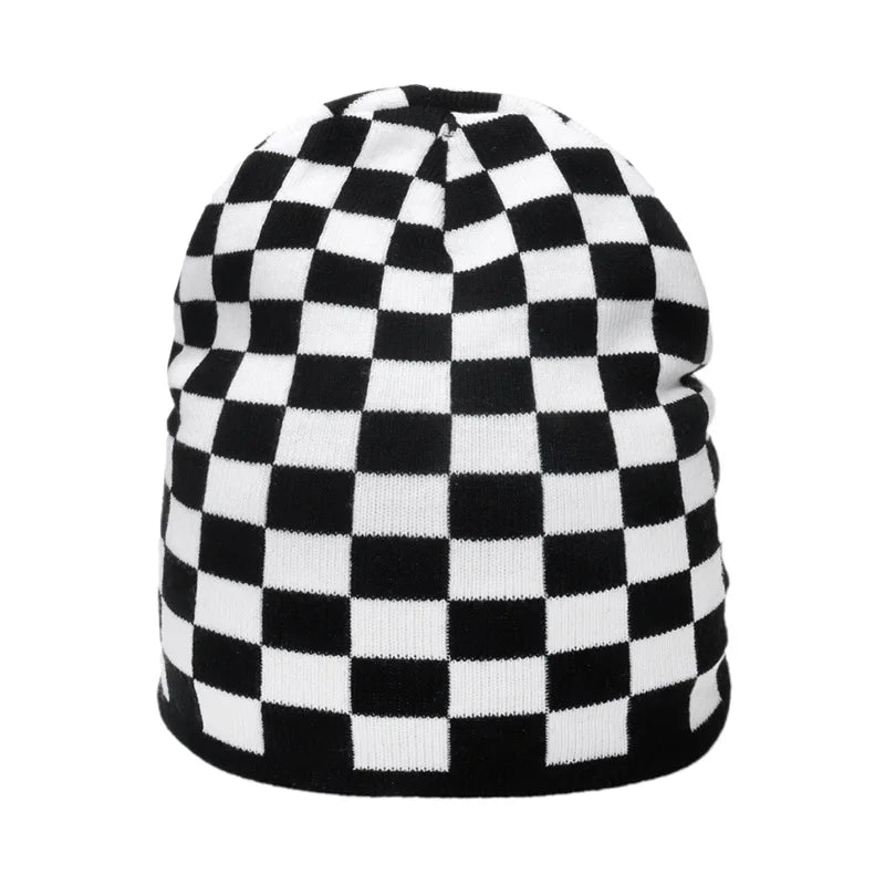Unisex Checkered Cow & Animal Knit Soft Warm Cuffed Beanie Hat