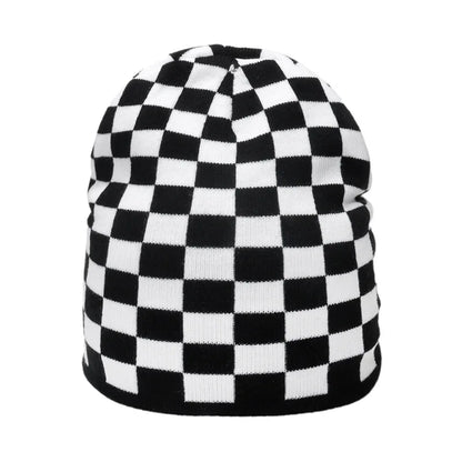 Unisex Checkered Cow & Animal Knit Soft Warm Cuffed Beanie Hat