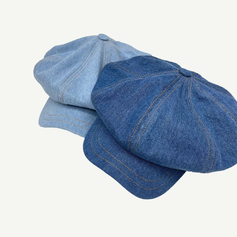 Newsboy Hat Women Octagonal Cap Beret Denim