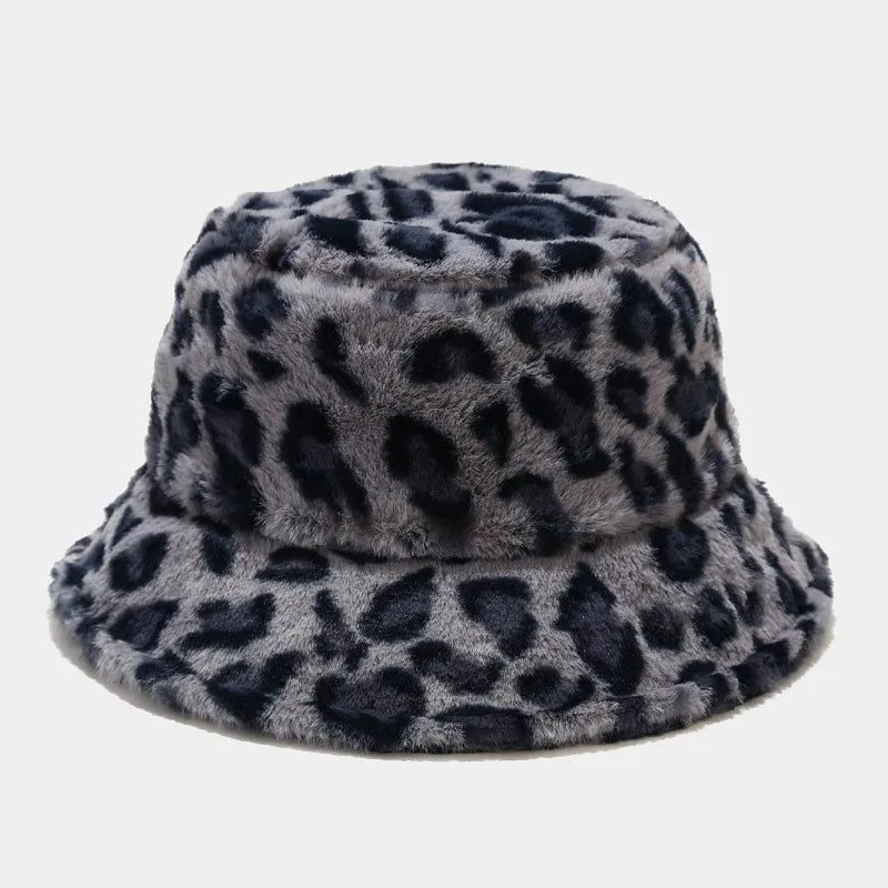 Winter Bucket Hat Women's Fashion Leopard Panama Warm Bucket Hats