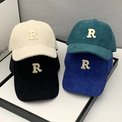 Fashion Corduroy Baseball Cap Ladies Letter R Women