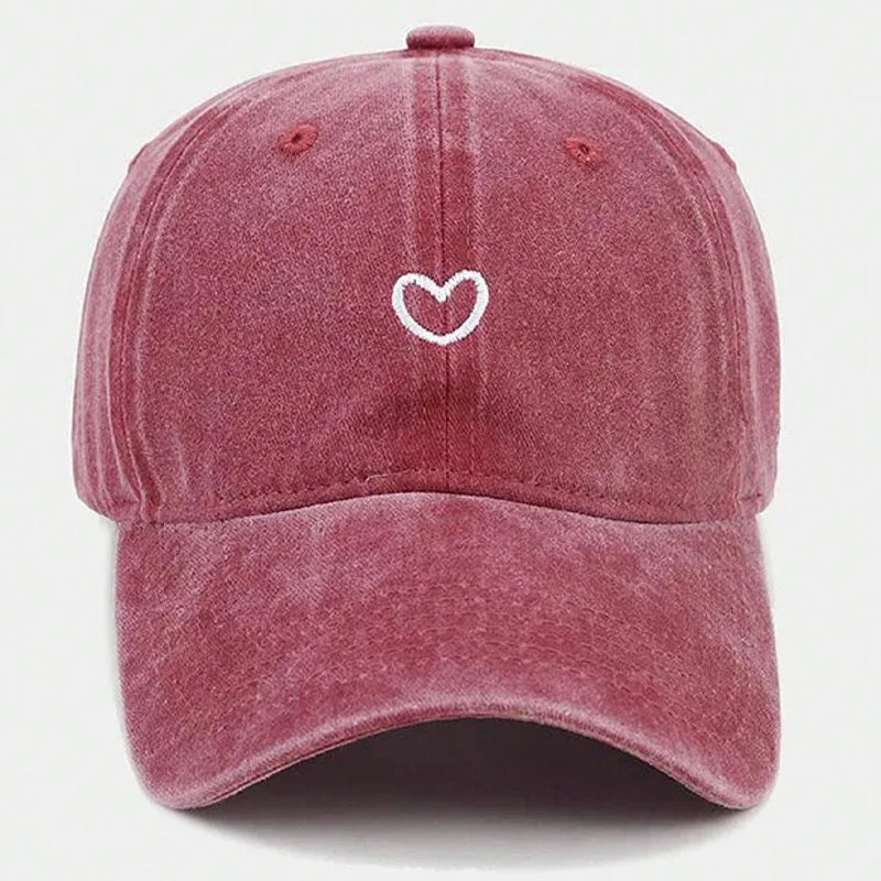 Hand Drawn Heart Hat Women Embroidered Baseball Cap