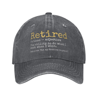 Retired Definition Funny Retirement Gag Baseball Cap Unisex Distressed Washed