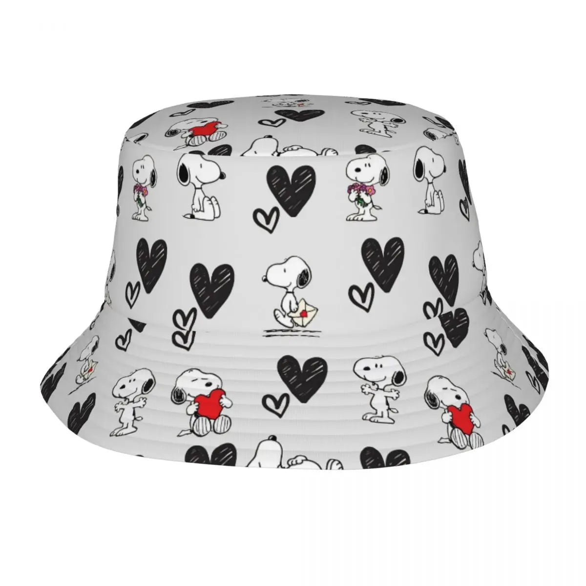 Trendy Snoopys Dog Bucket Hats Women Men Outdoor Sports Cartoon Heart Fishing