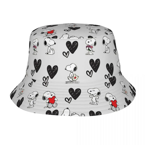 Trendy Snoopys Dog Bucket Hats Women Men Outdoor Sports Cartoon Heart Fishing