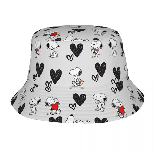 Trendy Snoopys Dog Bucket Hats Women Men Outdoor Sports Cartoon Heart Fishing