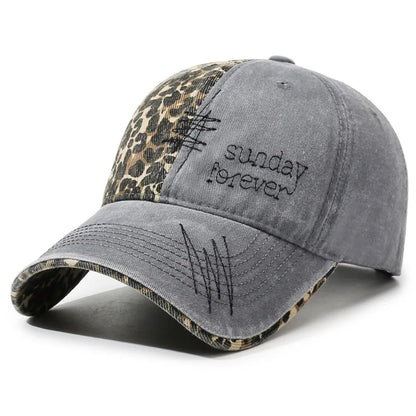Sunday Forever Embroidered Leopard Patchwork Baseball Cap