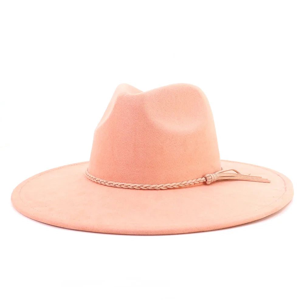 Suede Top Hat 9.5cm Wide Brim Fedora Hat Men Women