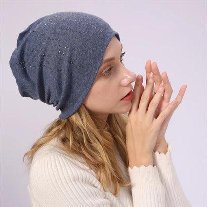 Women's New Double-Layer Cotton Bead Pullover Hat