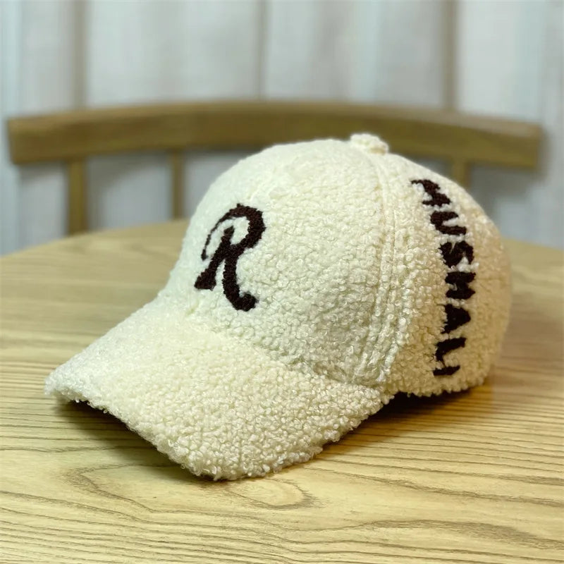 Fashion New Embroidered Letter Imitation Lamb Velvet Baseball Hat