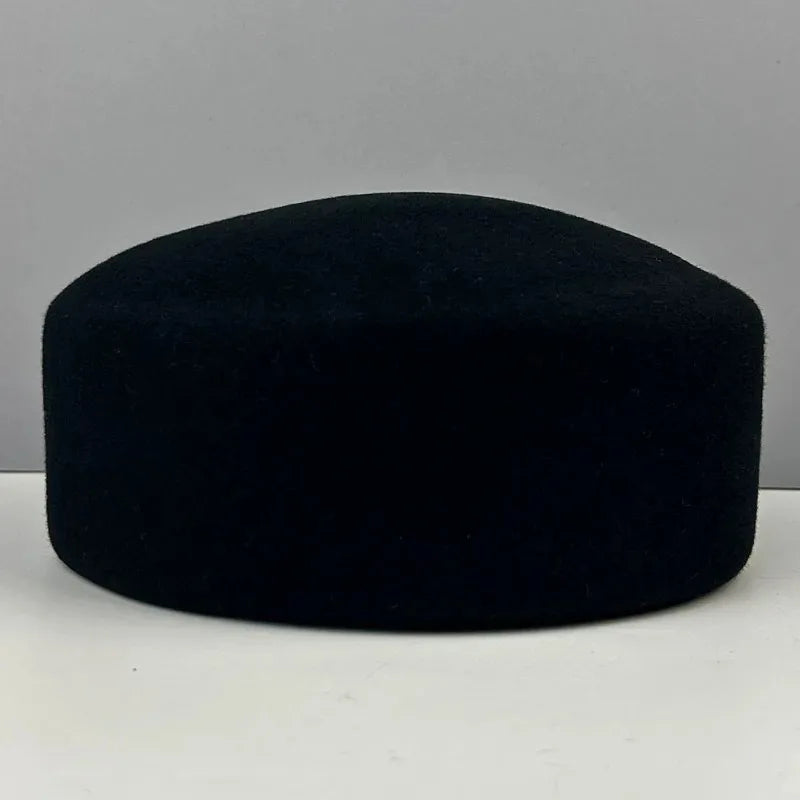 Women Wool Felt Berets Hat Vintage Hard Top Concave Top Fedoras Hats