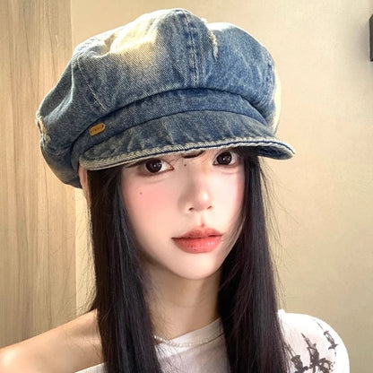 Vintage Harajuku Style Washed Denim Berets