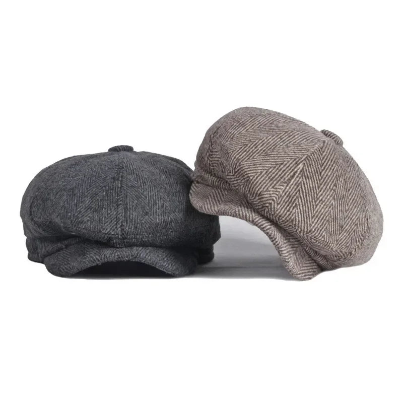 Winter Polyester Solid Warm Newsboy Caps Octagonal Hat