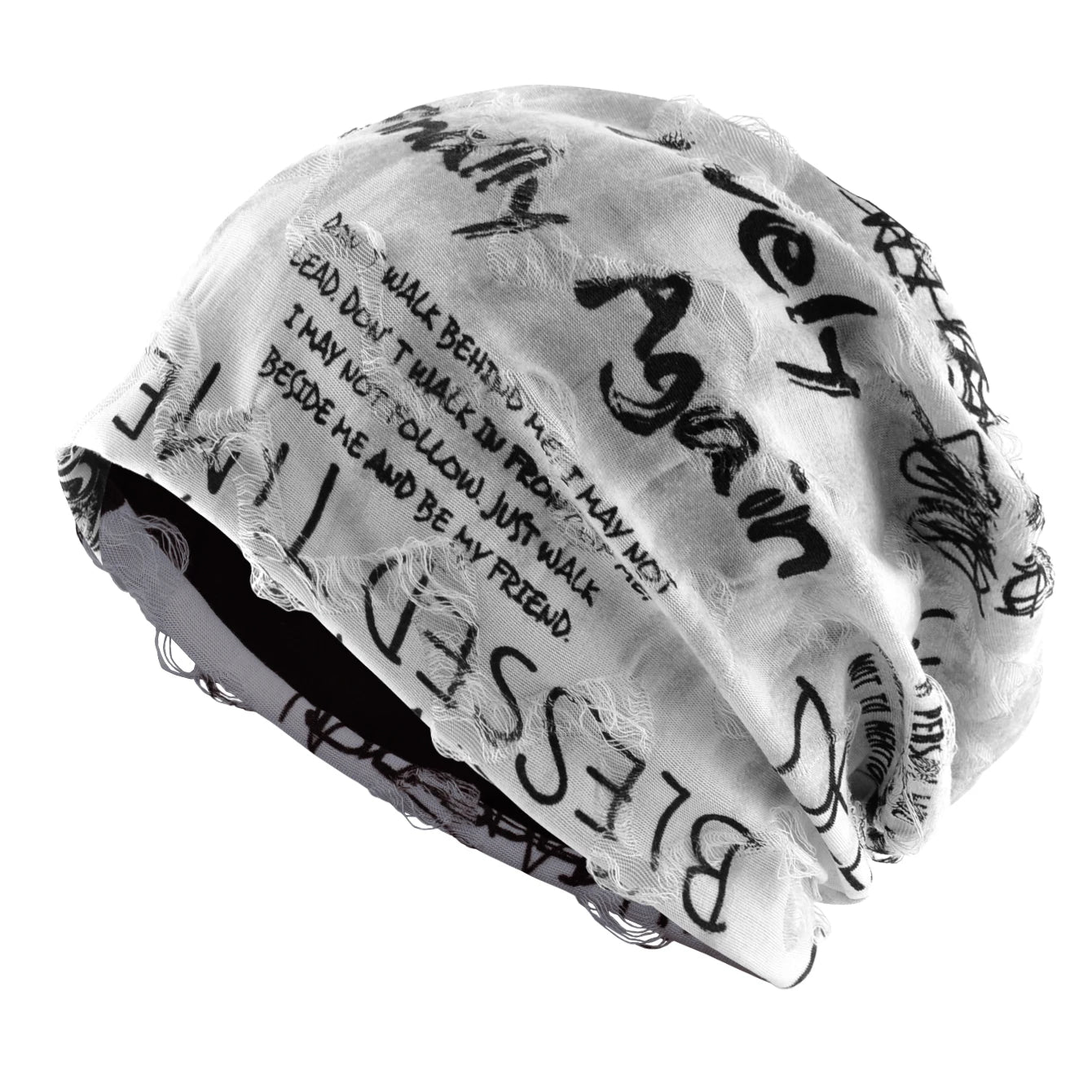 Letter Print Beanie Hats For Women Men Vintage Distressed Cracked Design Wasteland Style