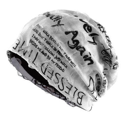 Letter Print Beanie Hats For Women Men Vintage Distressed Cracked Design Wasteland Style