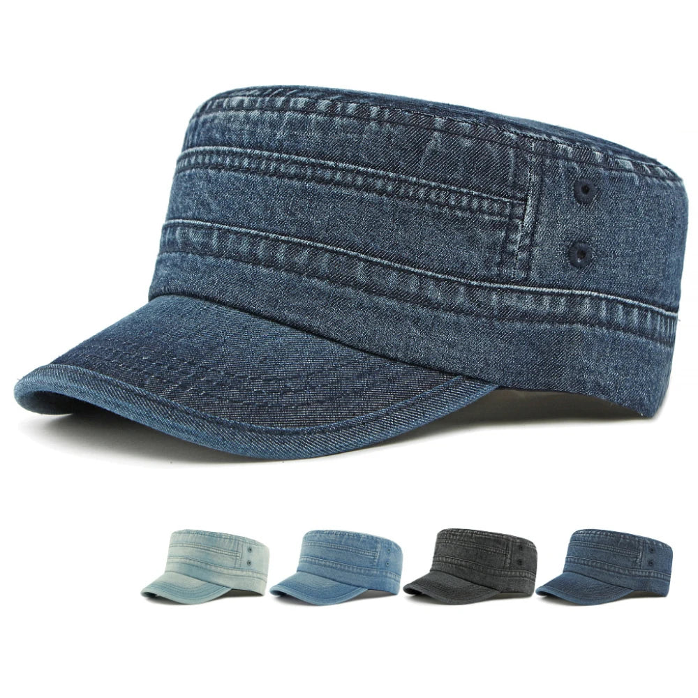 Cotton Denim Baseball Hat Male Female Adjustable Army Military Flat Top Cap