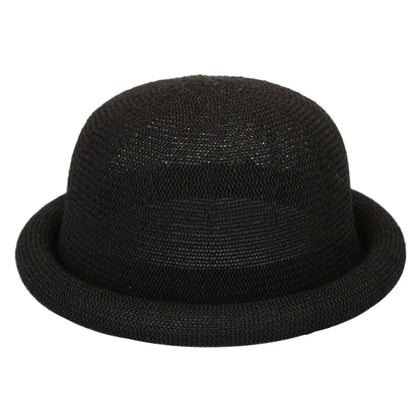 Women Straw Hat Spring Summer New Roll Brim Round Top Korean Style