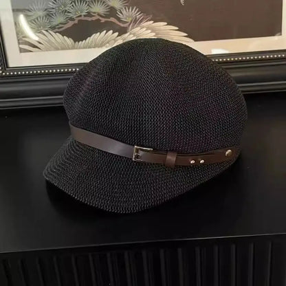 New Breathable Women's Beret Knitted Hollow Mesh Octagonal Hat