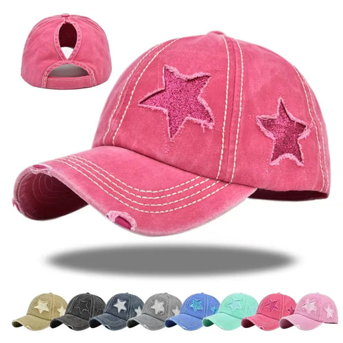 Retro Y2K Star Washed Denim Hole star Baseball cap