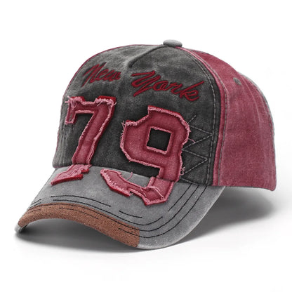 New Heavy Duty Embroidered Letter 79 Baseball Cap Trendy Casual Hat Water Washed Style