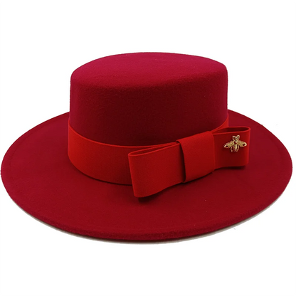 Bow Tie Fedora Hat Winter Round Bumpy Surface Flat Top
