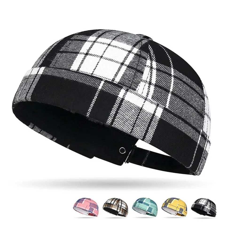 Large Checkered Melon Skin Tang Hat Round Top Beanies Hat