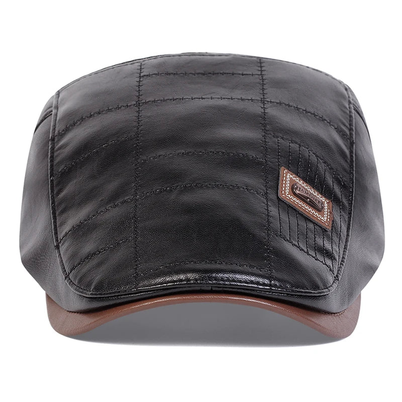 Men Retro Pu Leather Newsboy Caps Painters Hats