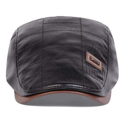 Men Retro Pu Leather Newsboy Caps Painters Hats
