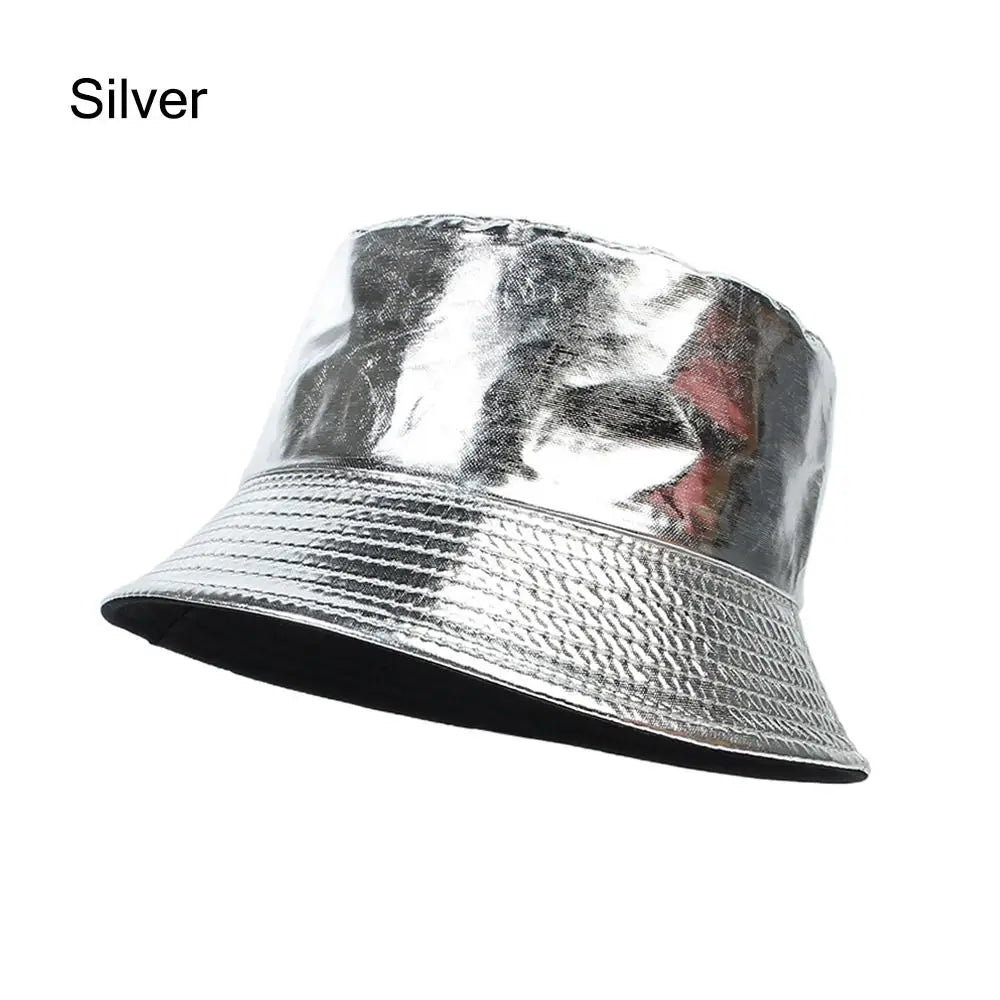 Faux Leather Bucket Hat Women Reversible PU Leather Sun Hat