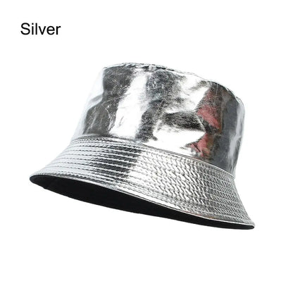 Faux Leather Bucket Hat Women Reversible PU Leather Sun Hat