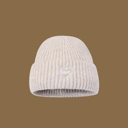 Love Heart Embroidered Woolen Hat Warm Ear-Protecting Cold Hat
