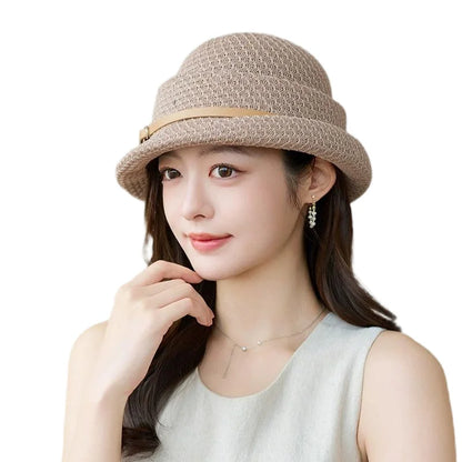 French-Style Hepburn-Inspired Metal-Trimmed Rolled-Brim Hat